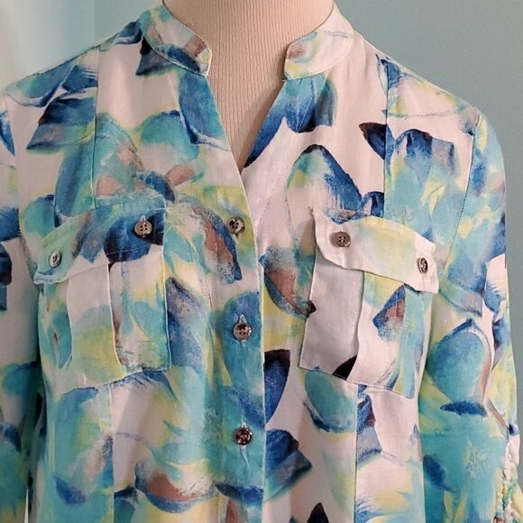 JM‎ collection 6P, blouse, 100% linen. Blues. Spring - Picture 2 of 7